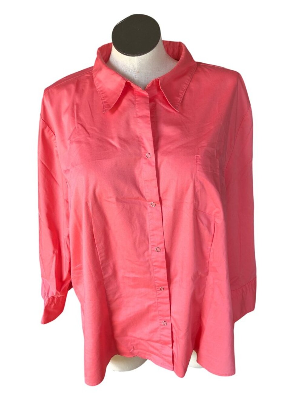 Cato Button-Up Shirt Womens 26/28 Belted Tab Slves Collar Pocket Snaps Salmon Ca